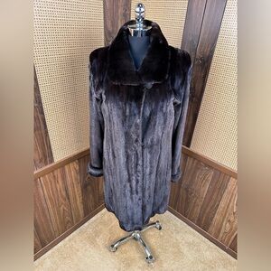 DENNIS BASSO DESIGNER BLACK ONYX RANCH MINK FUR COAT JACKET SIZE MEDIUM 8